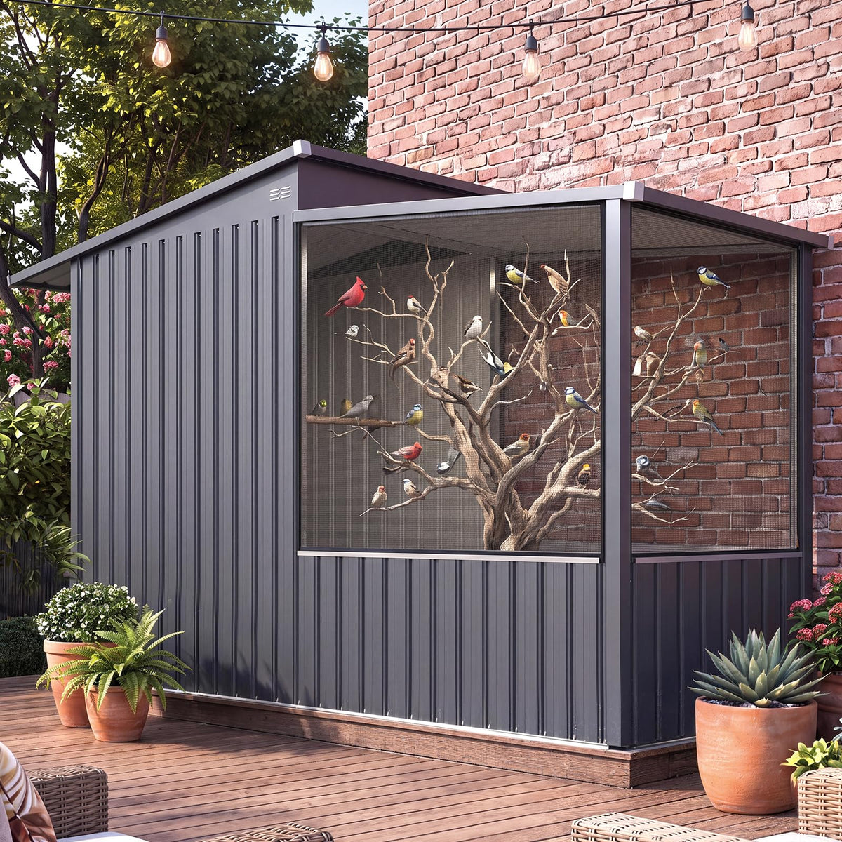 YODOLLA 3'x8' Metal Outdoor Storage Shed with Mesh Window, Garden Shed