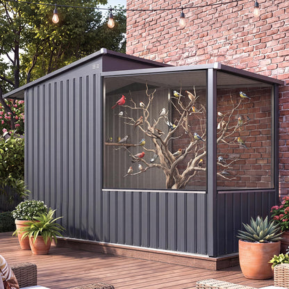 YODOLLA 3'x8' Metal Outdoor Storage Shed with Mesh Window, Garden Shed
