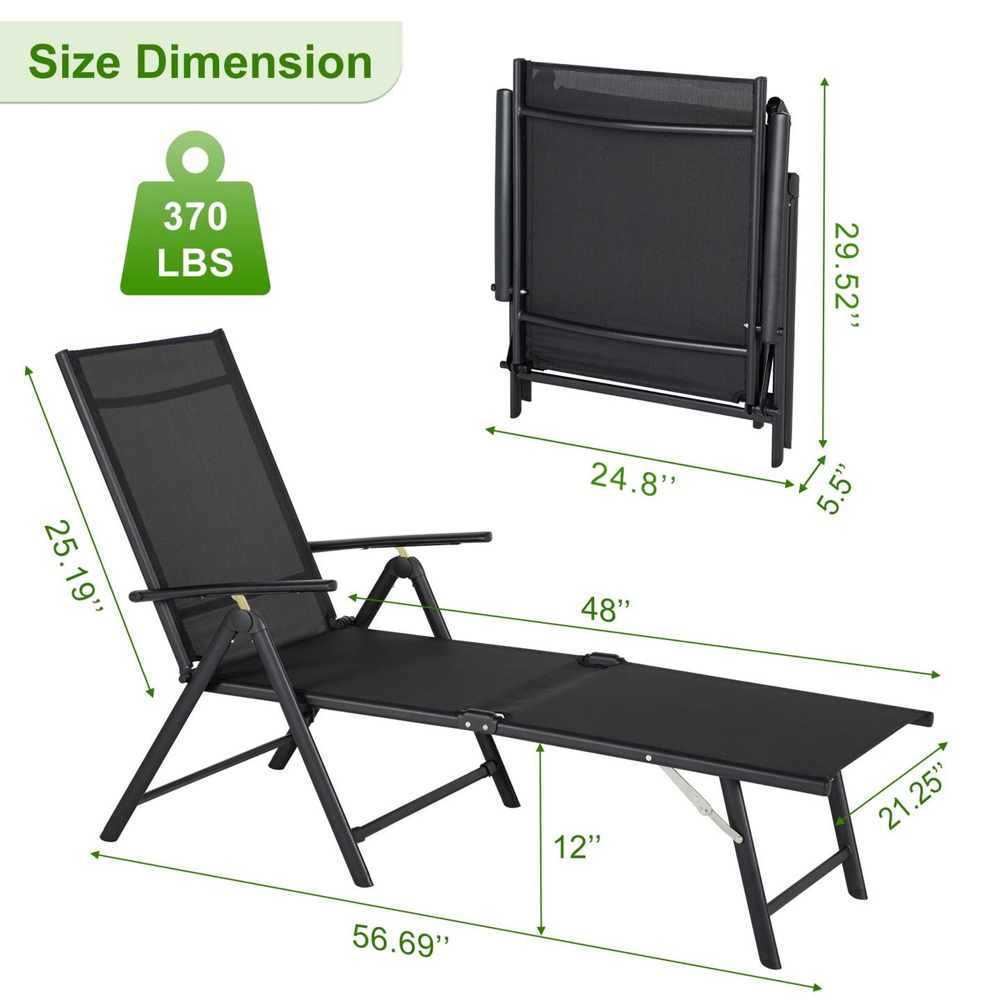 YODOLLA Outdoor Chaise Lounge Set of 2, Adjustable Reclining Folding Pool Lounger