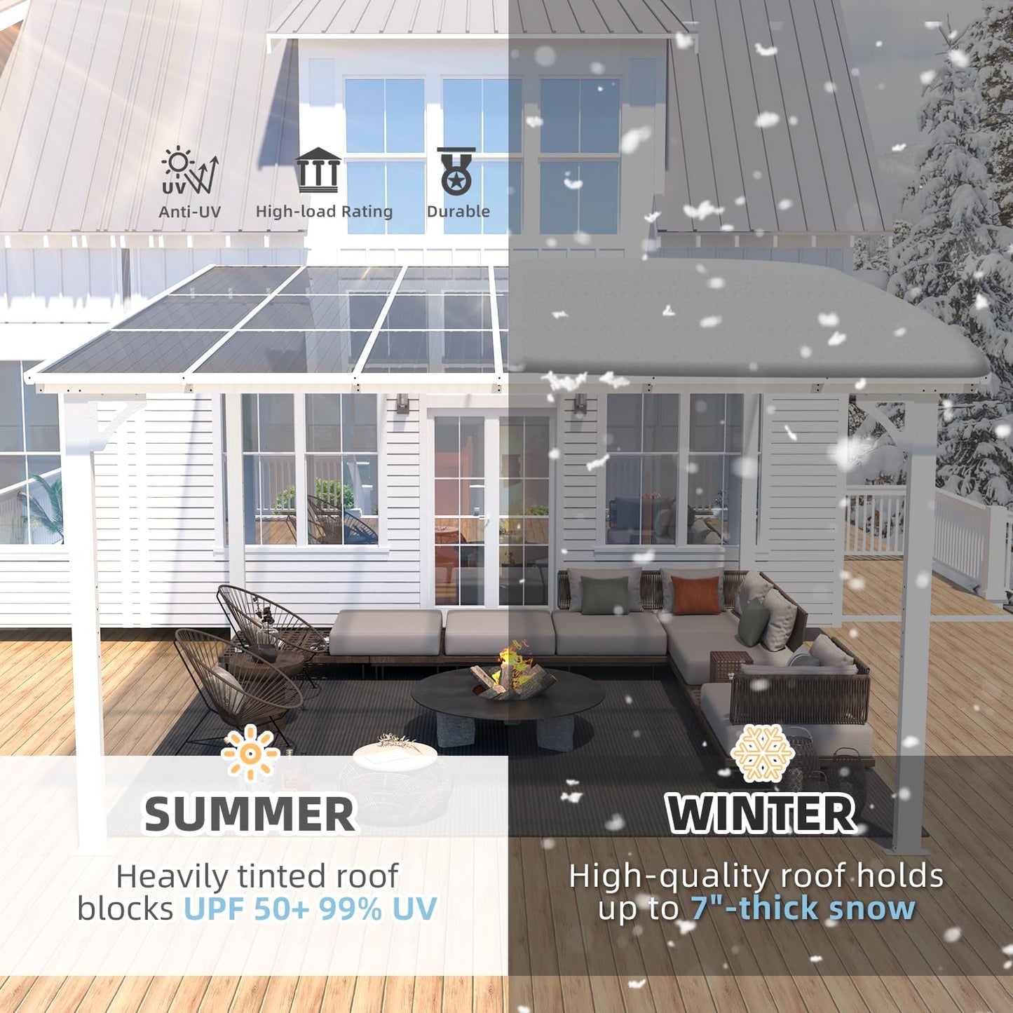 YODOLLA  12' x 12' Gazebo Outdoor Pergola Large Wall-Mounted Lean to Metal Gazebo, White