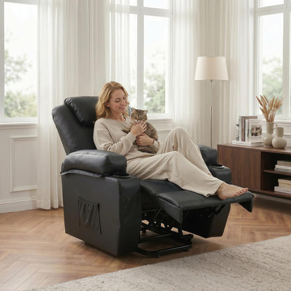 YODOLLA Power Lift Recliner Chair for Elderly with Side Pockets, PU Leather, Black
