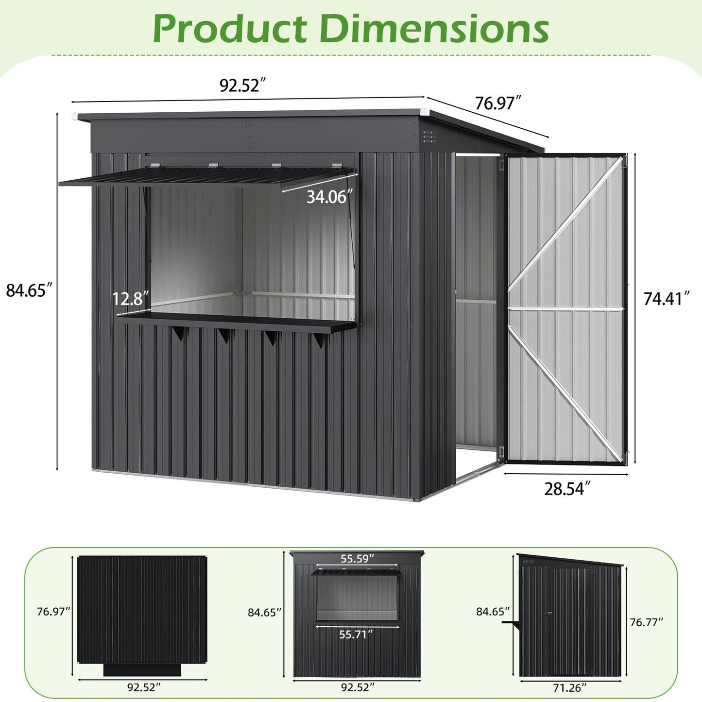 YODOLLA 8x4 FT Outdoor Storage Shed with Bar Counter, 2-in-1 Patio Metal Backyard Bar & Tool Storage Cabinet