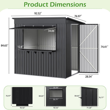 YODOLLA 8x4 FT Outdoor Storage Shed with Bar Counter, 2-in-1 Patio Metal Backyard Bar & Tool Storage Cabinet