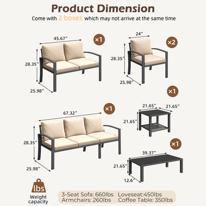 YODOLLA Metal Patio Furniture Set 7 Seats Modern Outdoor Furniture with Coffee Table & Side Table