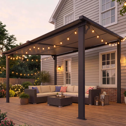 YODOLLA 12'x 10' Lean to Gazebo, Wall-Mounted Resin Pergola for Patio
