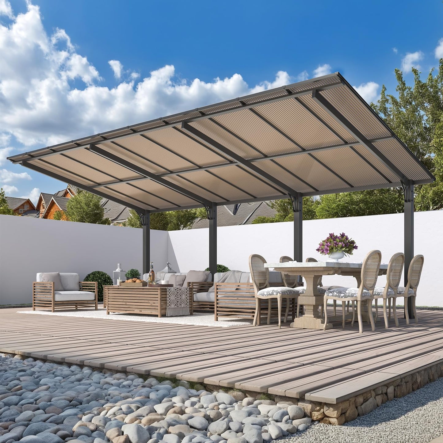 YODOLLA 20' x 10' Freestanding Gazebo Outdoor Pergola Lean to Hardtop Gazebo Carport