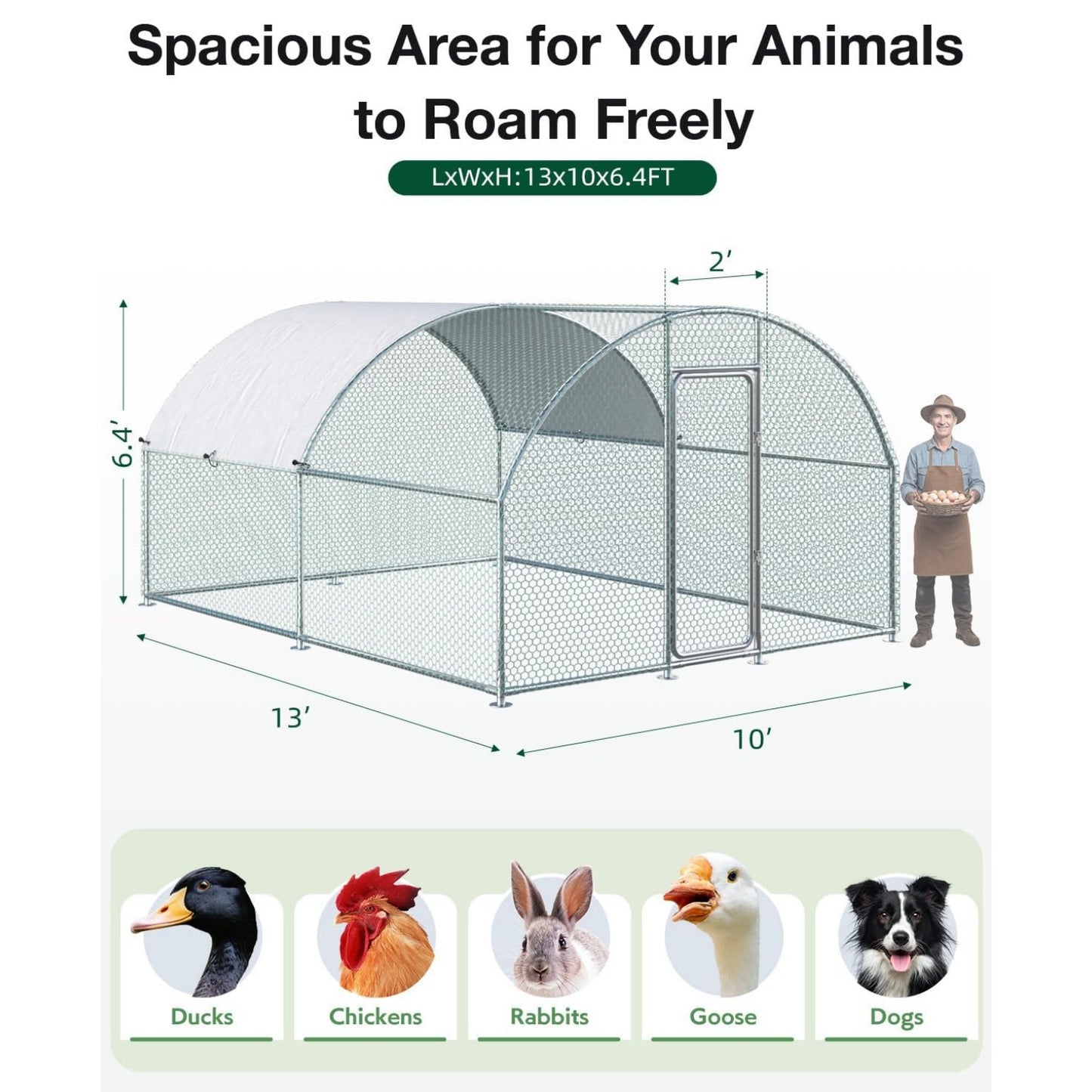 YODOLLA Metal Chicken Coop, 13x10x6.4 FT Extra Large Chicken Run Enclosure with Cover