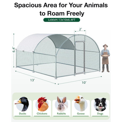 YODOLLA Metal Chicken Coop, 13x10x6.4 FT Extra Large Chicken Run Enclosure with Cover