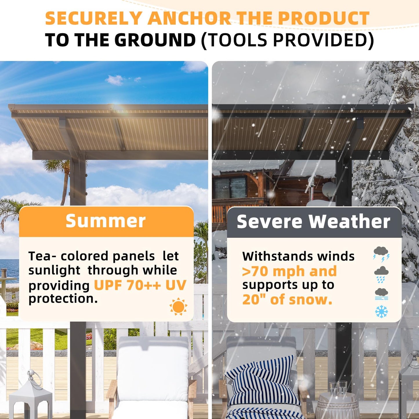YODOLLA 10' x 8' Lean to Gazebo for Patio, Small Freestanding Pergola