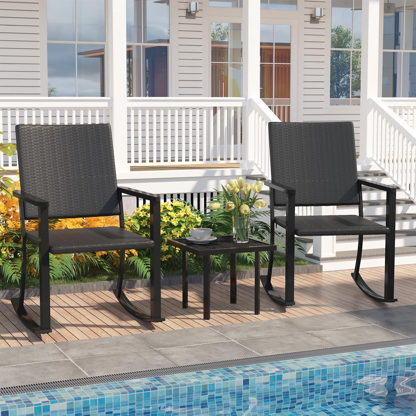 YODOLLA Outdoor Dining Set, Metal Frame Patio 3PCS (2 Chair+Side Table)
