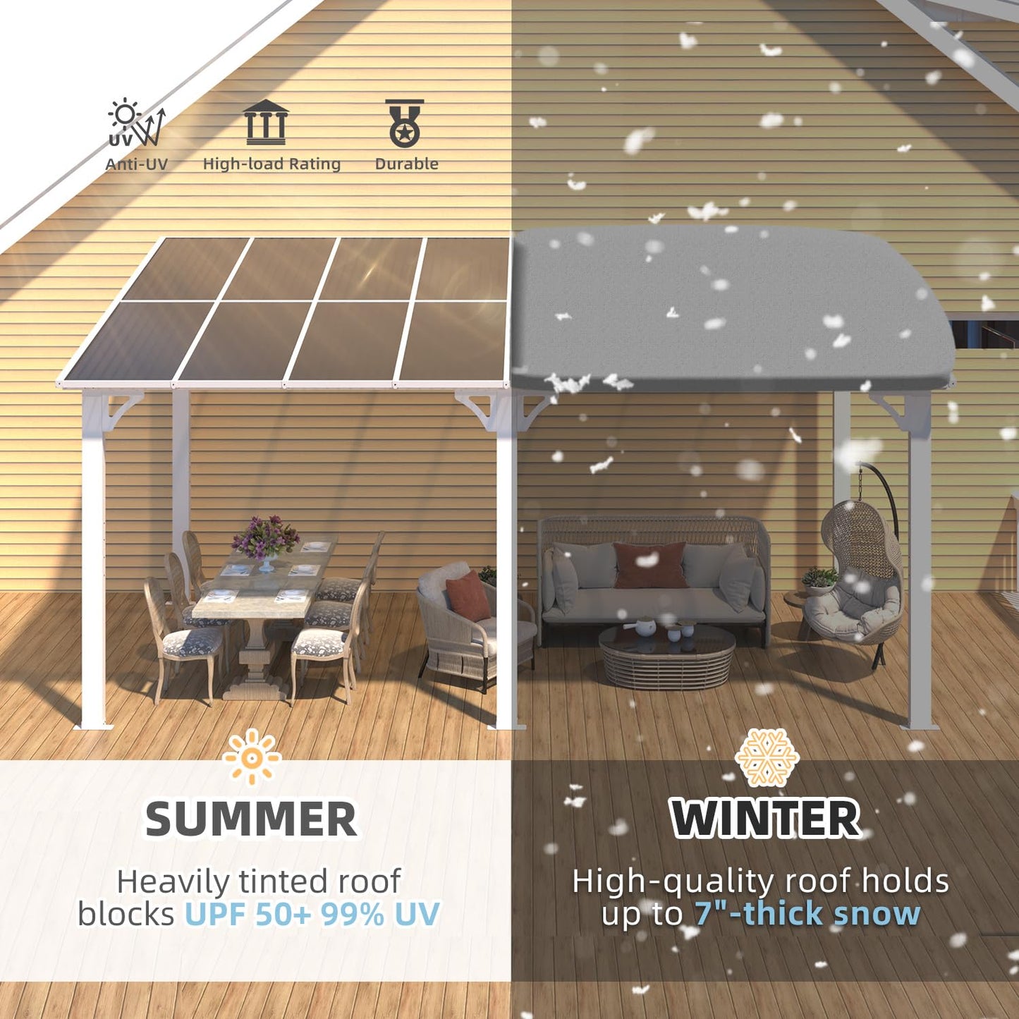YODOLLA 16' x 8' Gazebo Outdoor Pergola Hard Top Lean to Gazebo Shelter Pergolas,White