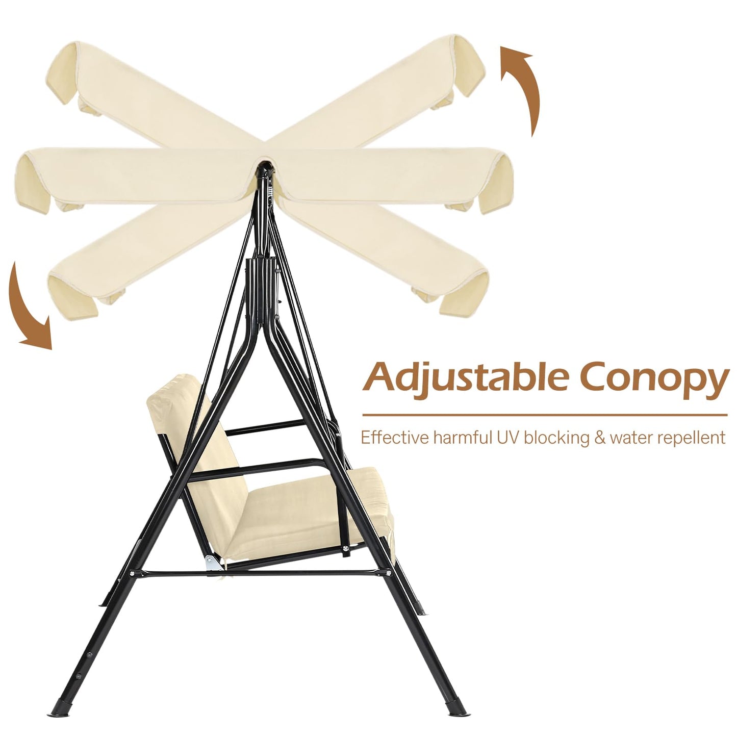 YODOLLA 3-Seat Outdoor Patio Swing with Canopy, Beige