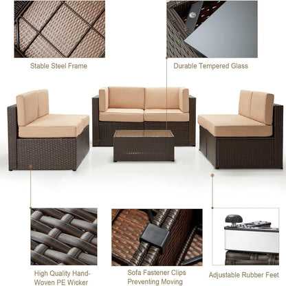 YODOLLA 7 Piece Outdoor Patio Furniture Set, Brown & Beige
