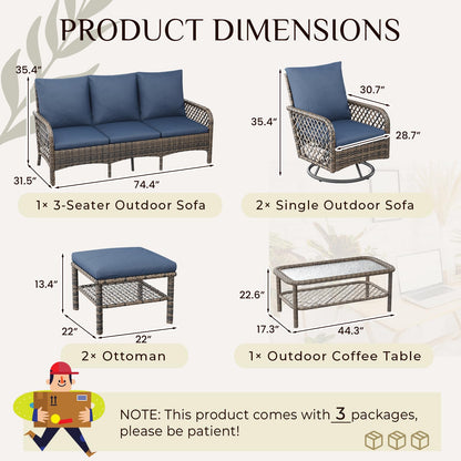 YODOLLA 6PCSPatio Furniture Set Seats 7 Sectional Sofa Couch Wicker Conversation Set