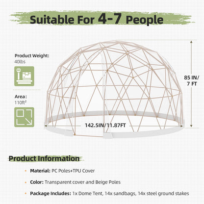 YODOLLA Igloo Tent Dome for Winter Outdoor 12x12 Clear Bubble Tent for 4–7 People