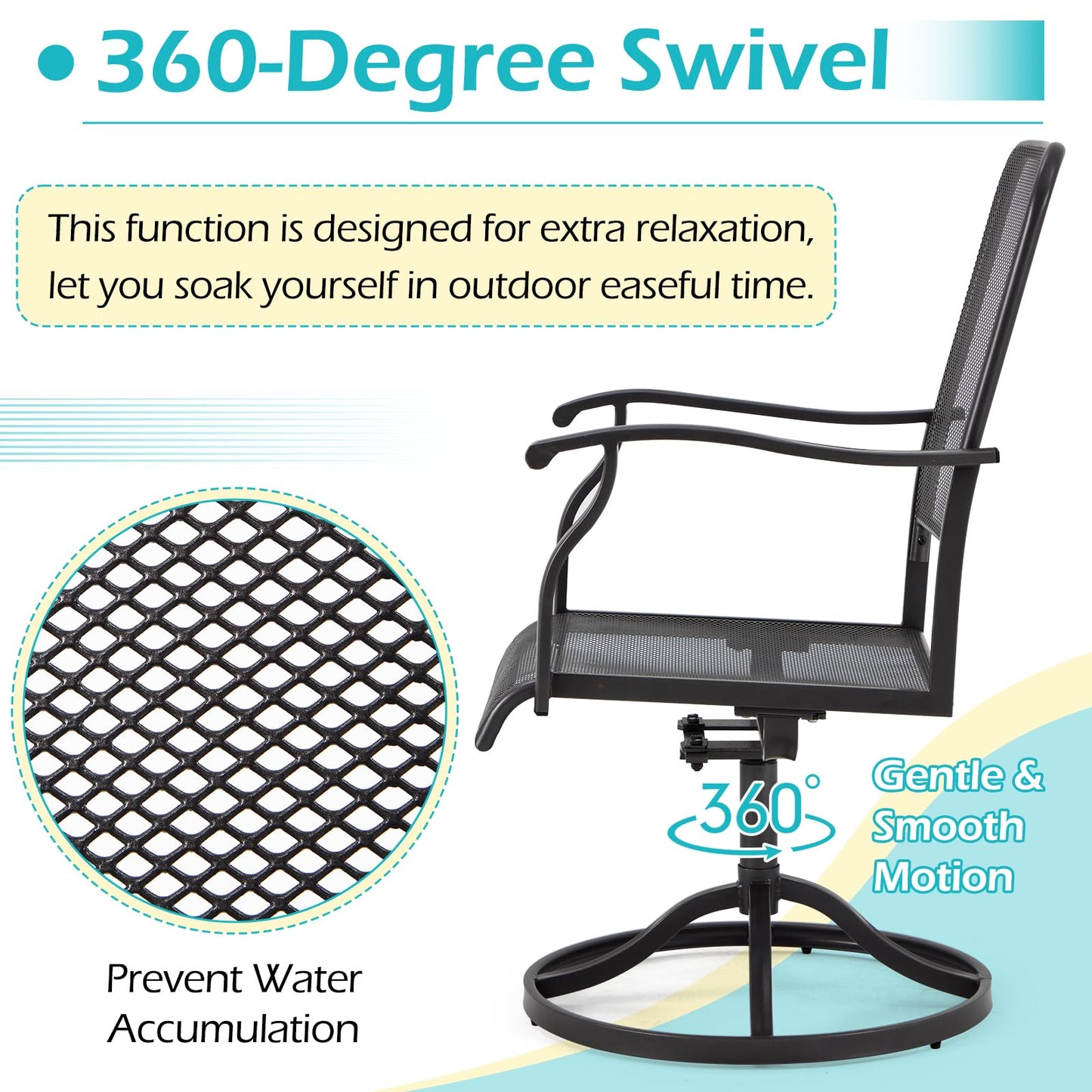 YODOLLA Patio Swivel Dining Chairs Set of 2 Outdoor Metal Rocking Chairs with High Back