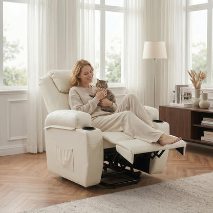 YODOLLA Power Lift Recliner Chair for Elderly with Side Pockets PU Leather, White