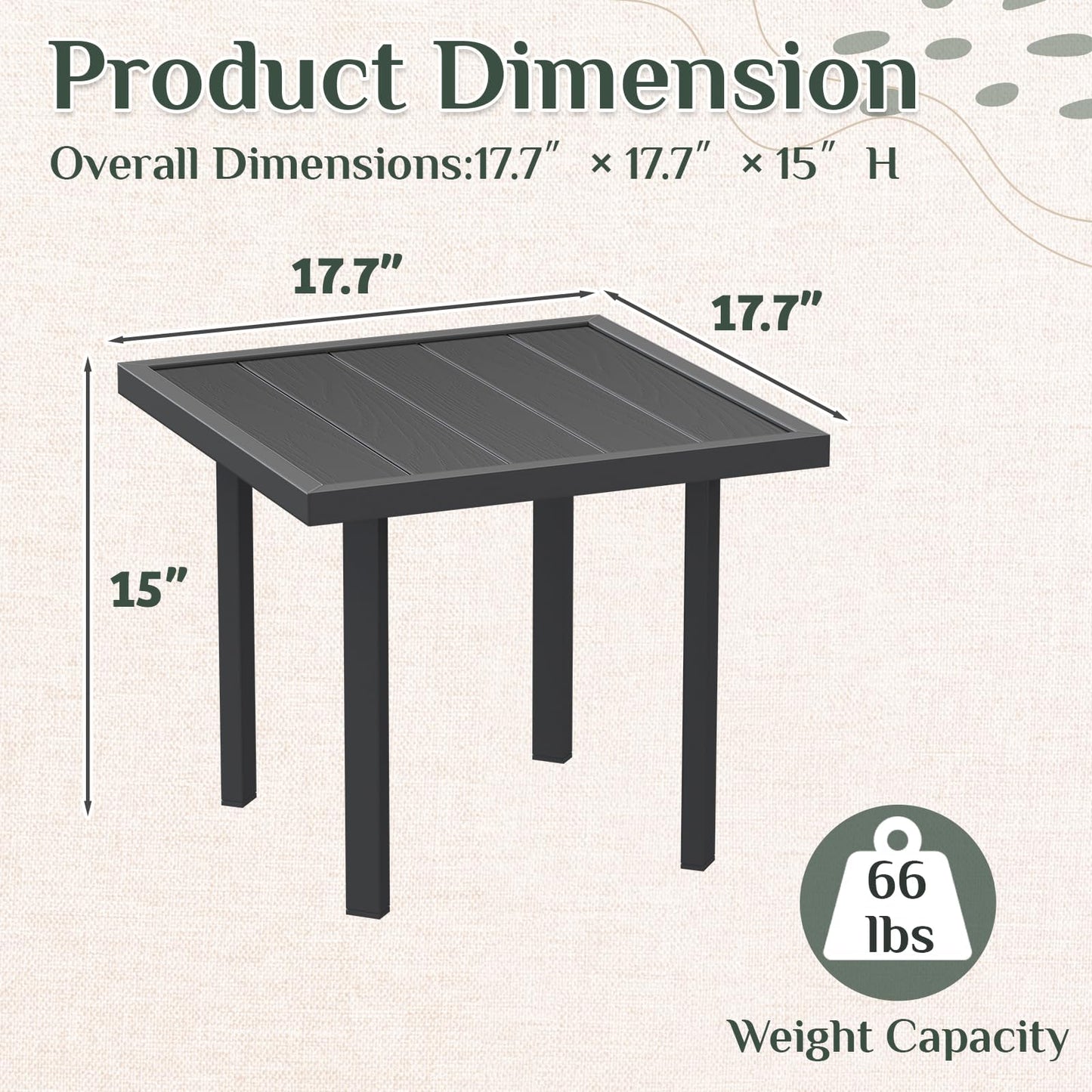 YODOLLA Square Outdoor Side Table Pool End Table Metal Garden Coffee Accent Tables