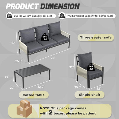 YODOLLA Aluminum Patio Furniture Set Outdoor Sectional Couch with Coffee Central Table