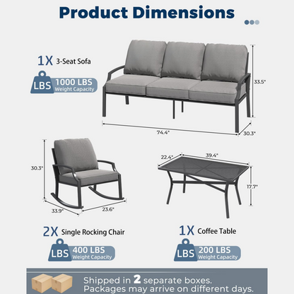 YODOLLA 4-Piece Outdoor Patio Furniture Set with Rocking Chair, Metal Mesh Conversation Bistro Set