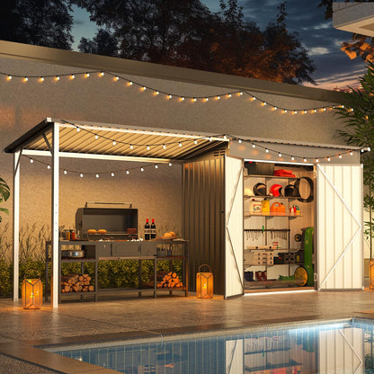 YODOLLA 8' x 4' Outdoor Open-Sided Metal Storage Shed with 56 Sq. Ft Covered