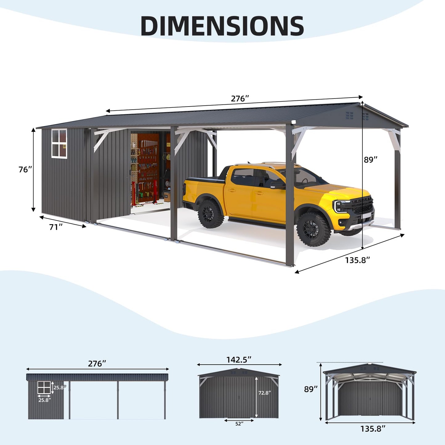 YODOLLA 12'×23' Outdoor Storage Shed with Heavy Duty Metal Weather-Resistant Carport