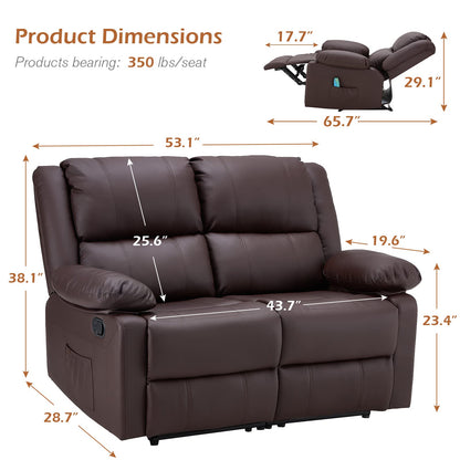 YODOLLA 2 Seat Loveseat Recliner with Heat&Massage Function, Faux Leather Brown