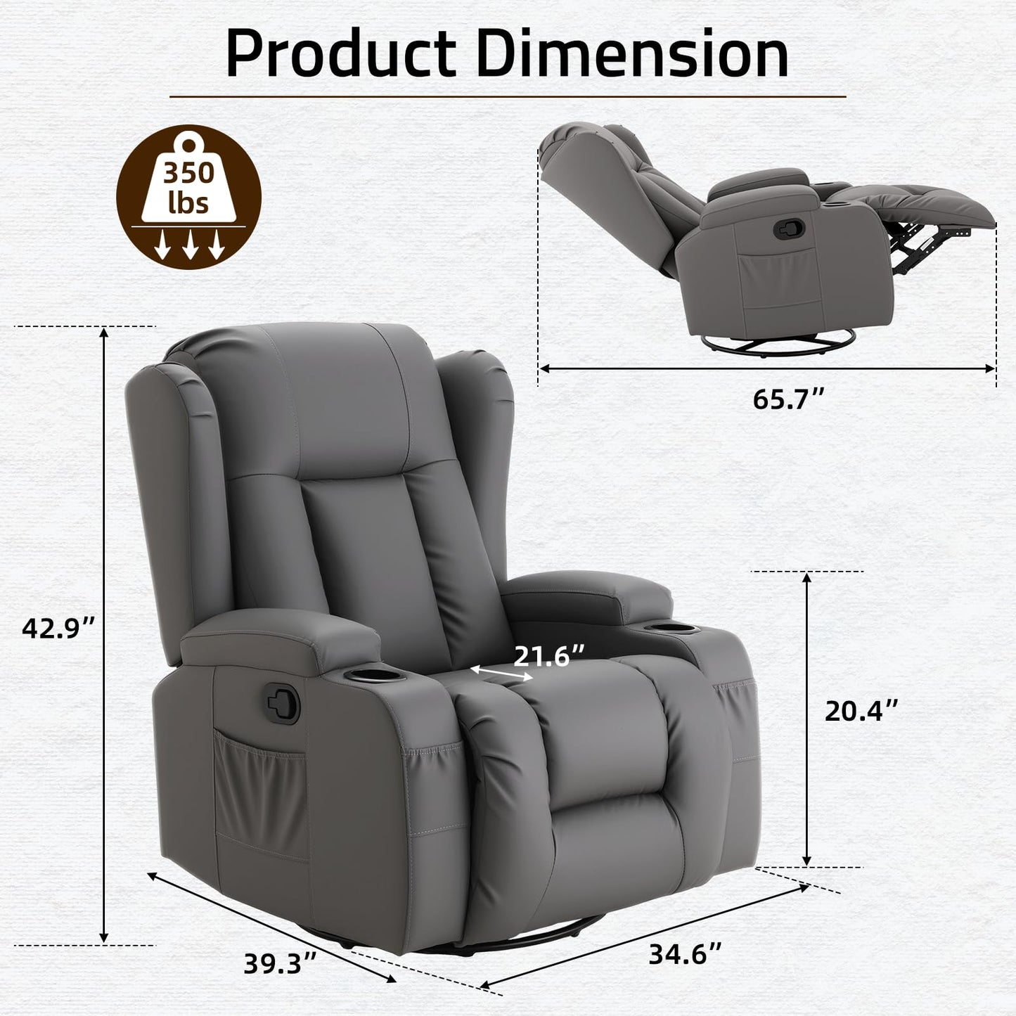 YODOLLA Recliner Chair with Massage and Heat, Grey