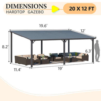 YODOLLA 20' x 12' Outdoor Wall-Mounted Gazebo Hardtop Pergola for Patio