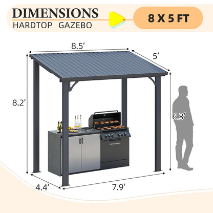 YODOLLA 8'x5' Hardtop Gazebo, Wall-Mounted Lean to Metal Awnings Pergola