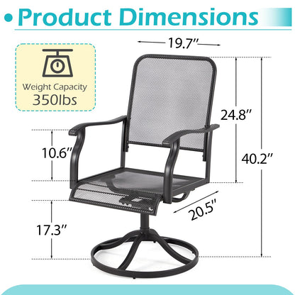 YODOLLA Patio Swivel Dining Chairs Set of 2 Outdoor Metal Rocking Chairs with High Back