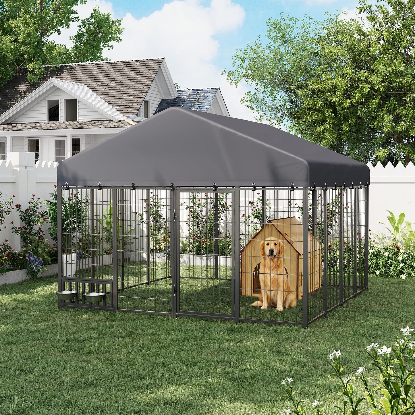 YODOLLA 8' x 8' x 5.8' Outdoor Dog Kennel Medium Dog Run