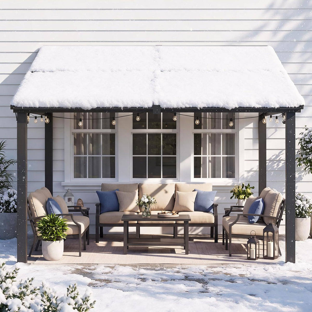 YODOLLA 12'x 10' Lean to Gazebo, Wall-Mounted Resin Pergola for Patio