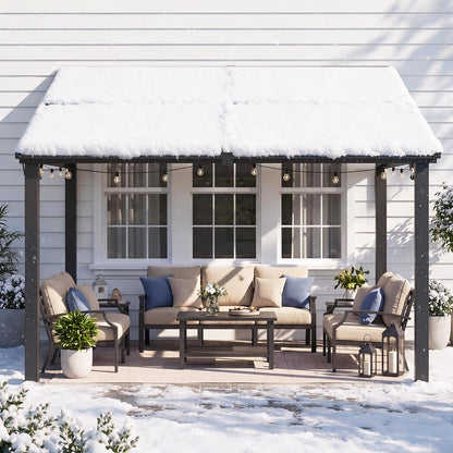YODOLLA 12'x 10' Lean to Gazebo, Wall-Mounted Resin Pergola for Patio