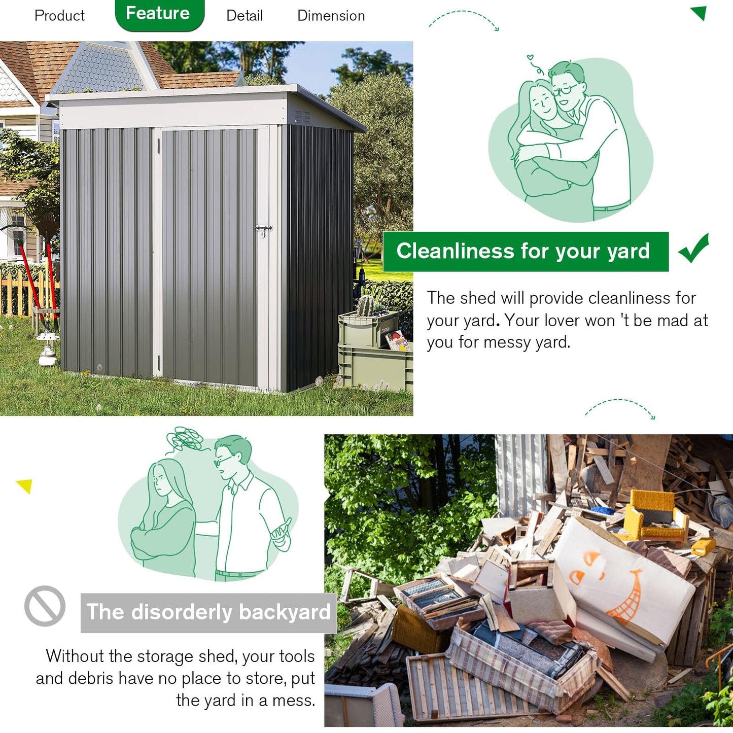YODOLLA 5'x3' Outdoor Storage Shed with Floor Base Small Metal Garden Sheds