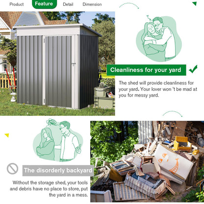 YODOLLA 5'x3' Outdoor Storage Shed with Floor Base Small Metal Garden Sheds
