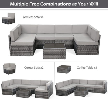 YODOLLA 7 Piece Outdoor Patio Furniture Set, Gray & Gray