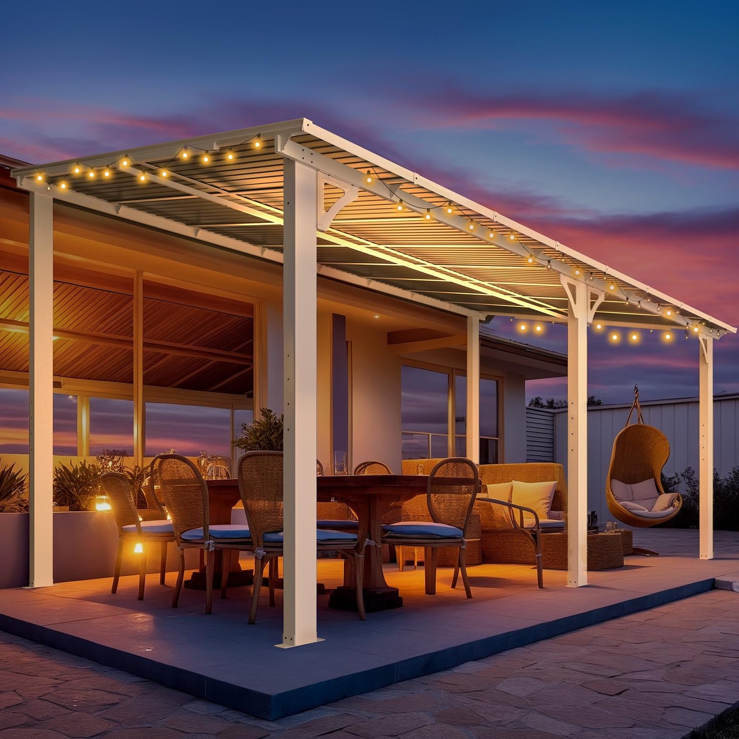 YODOLLA 16' x 8' Gazebo Outdoor Pergola Hard Top Lean to Gazebo Shelter Pergolas,White