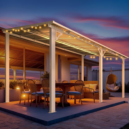 YODOLLA 16' x 8' Gazebo Outdoor Pergola Hard Top Lean to Gazebo Shelter Pergolas,White