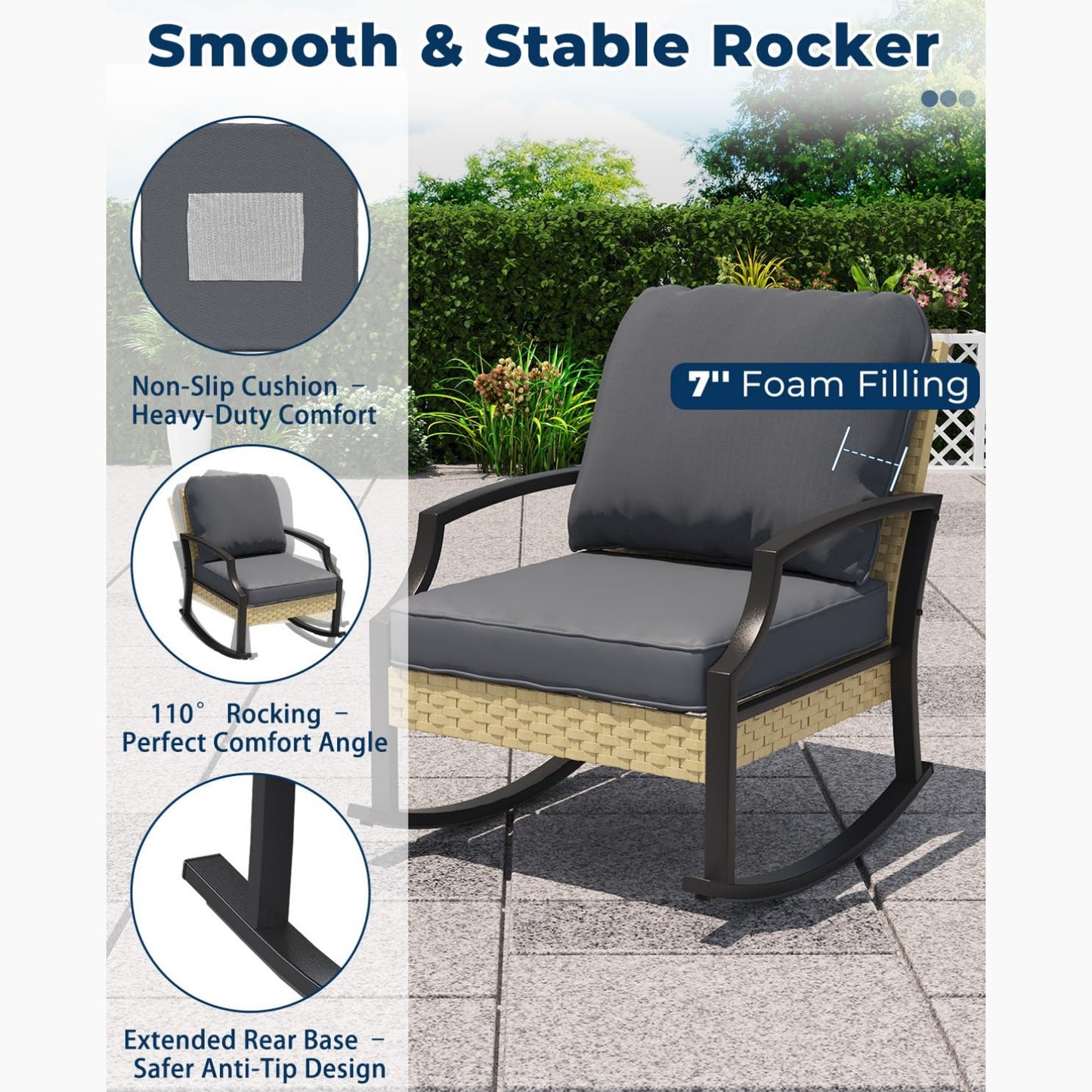 YODOLLA 4 Pieces Patio Furniture Set Outdoor Rattan Conversation Bistro Set