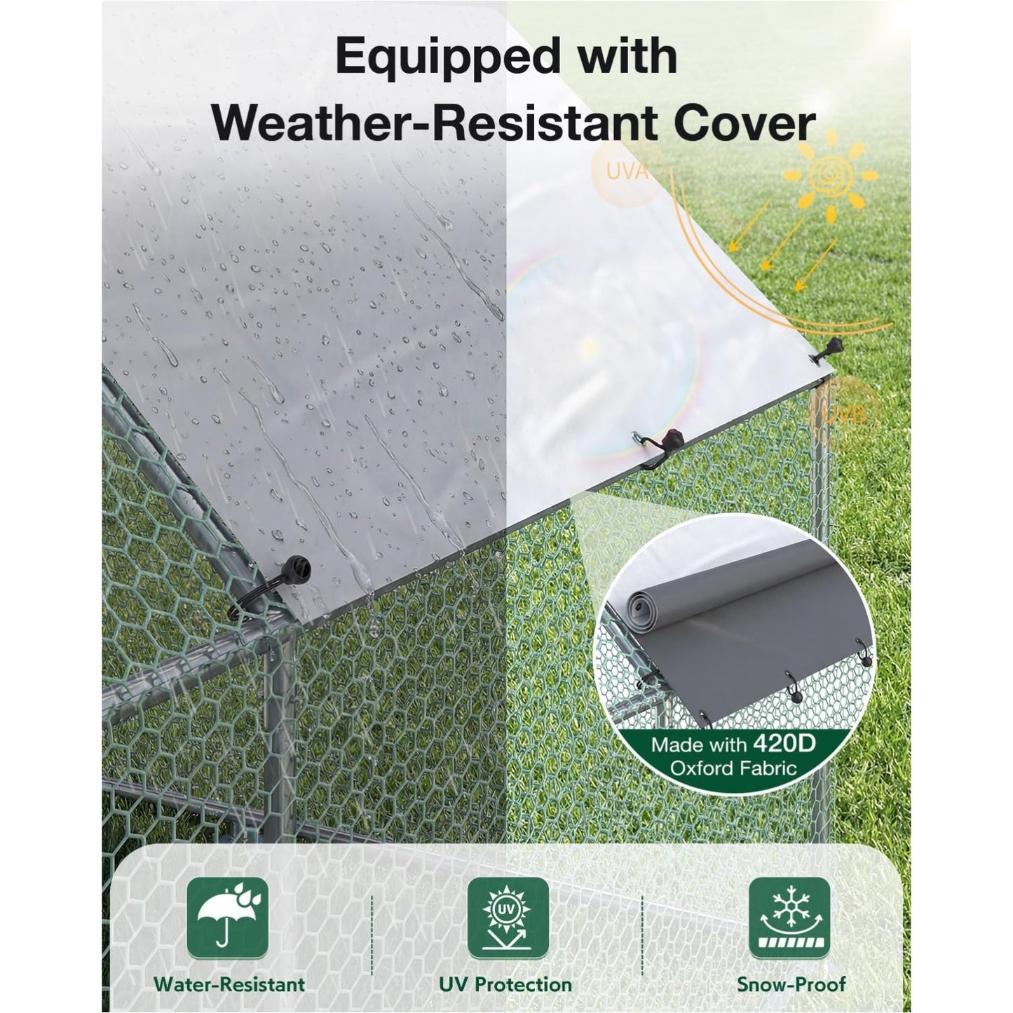 YODOLLA Metal Chicken Coop, 19.5 x 10 x 6.4 FT Extra Large Chicken Run Enclosure with Cover