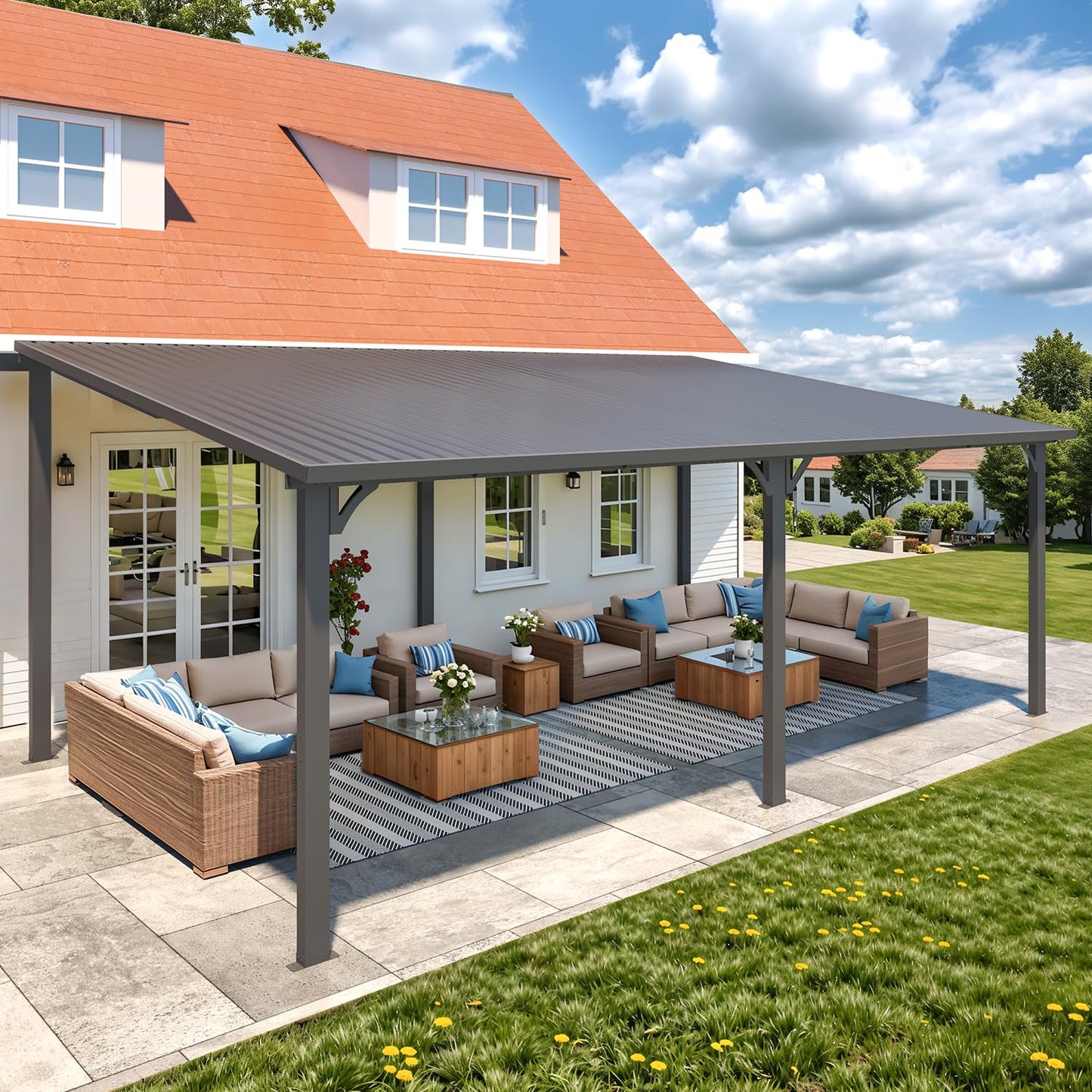 YODOLLA 20' x 12' Outdoor Wall-Mounted Gazebo Hardtop Pergola for Patio