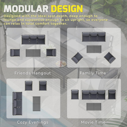 YODOLLA Aluminum Patio Furniture Set Outdoor Sectional Couch with Coffee Central Table