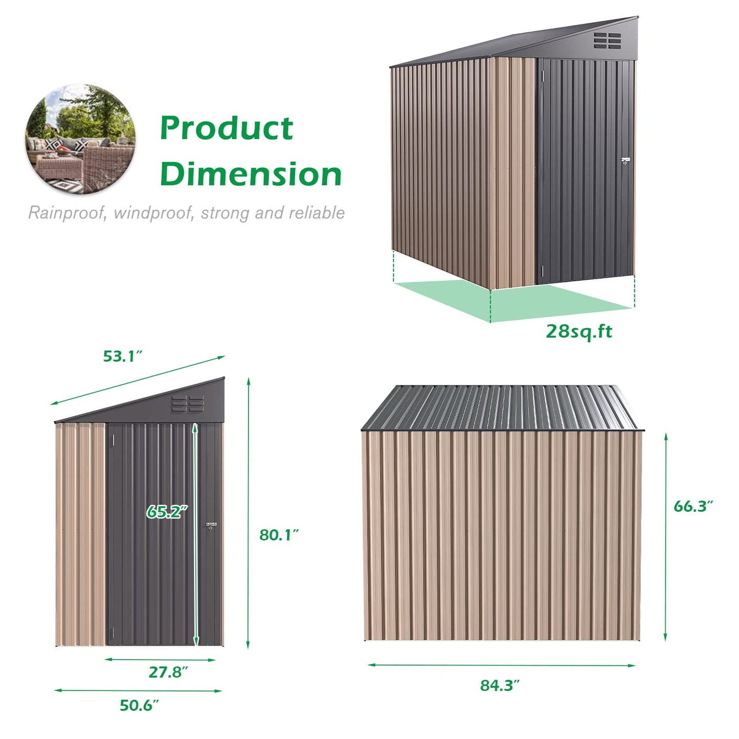 YODOLLA 4' x 7' Outdoor Lean to Storage Shed
