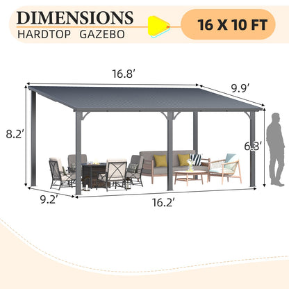 YODOLLA 16'x10' Wall-Mounted Pergola Hardtop Outdoor Gazebo