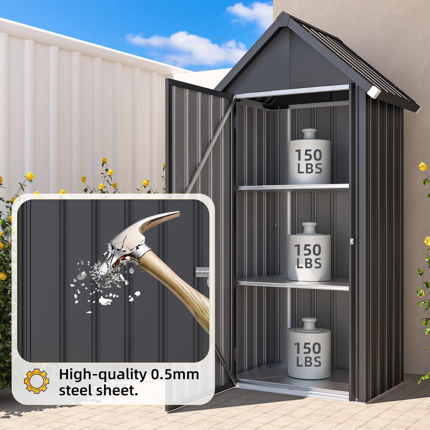 YODOLLA Outdoor Storage Cabinet Waterproof, Vertical Tall Outdoor Storage Cabinet with Shelves