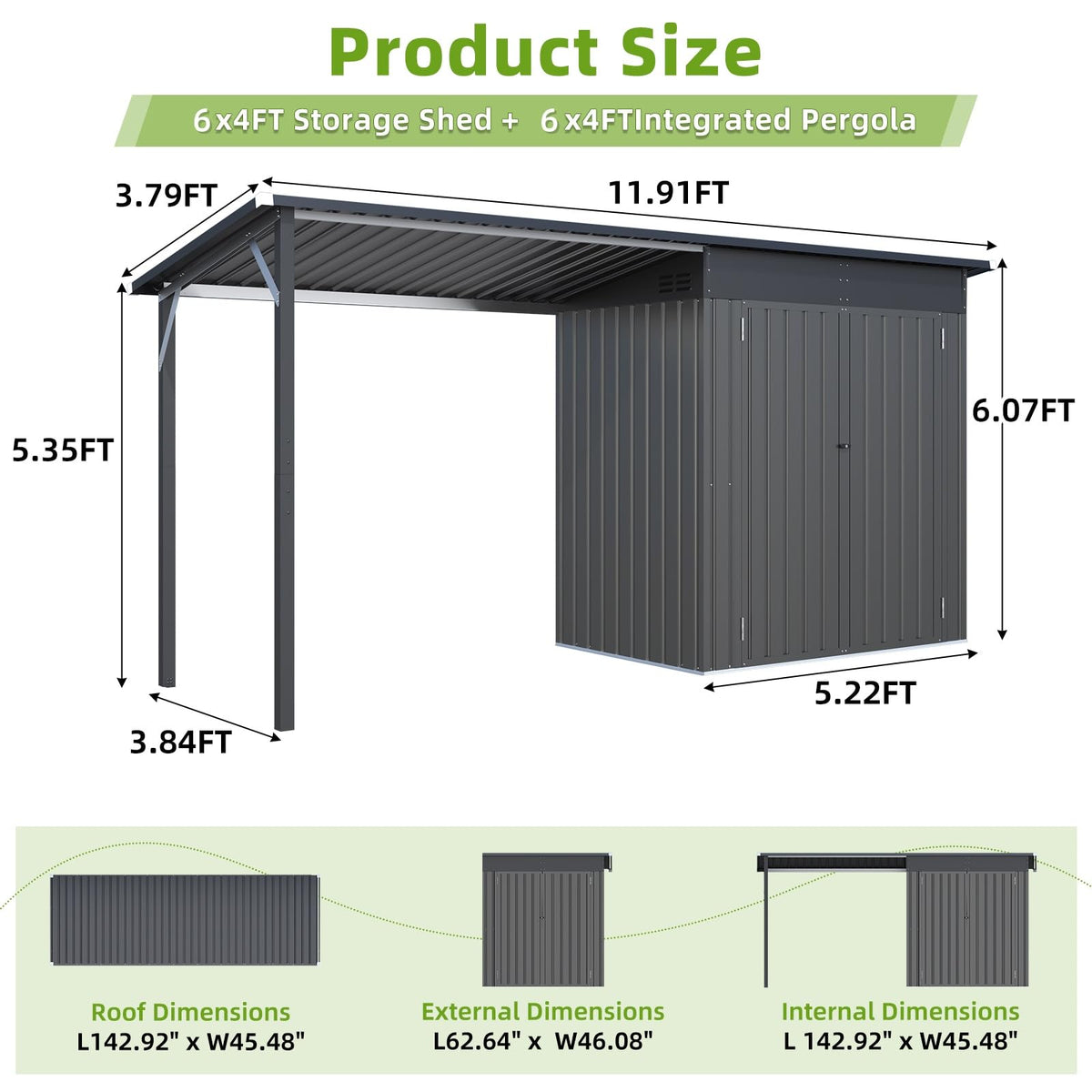 YODOLLA 8' x 4' Outdoor Open-Sided Metal Storage Shed with 56 Sq. Ft Covered