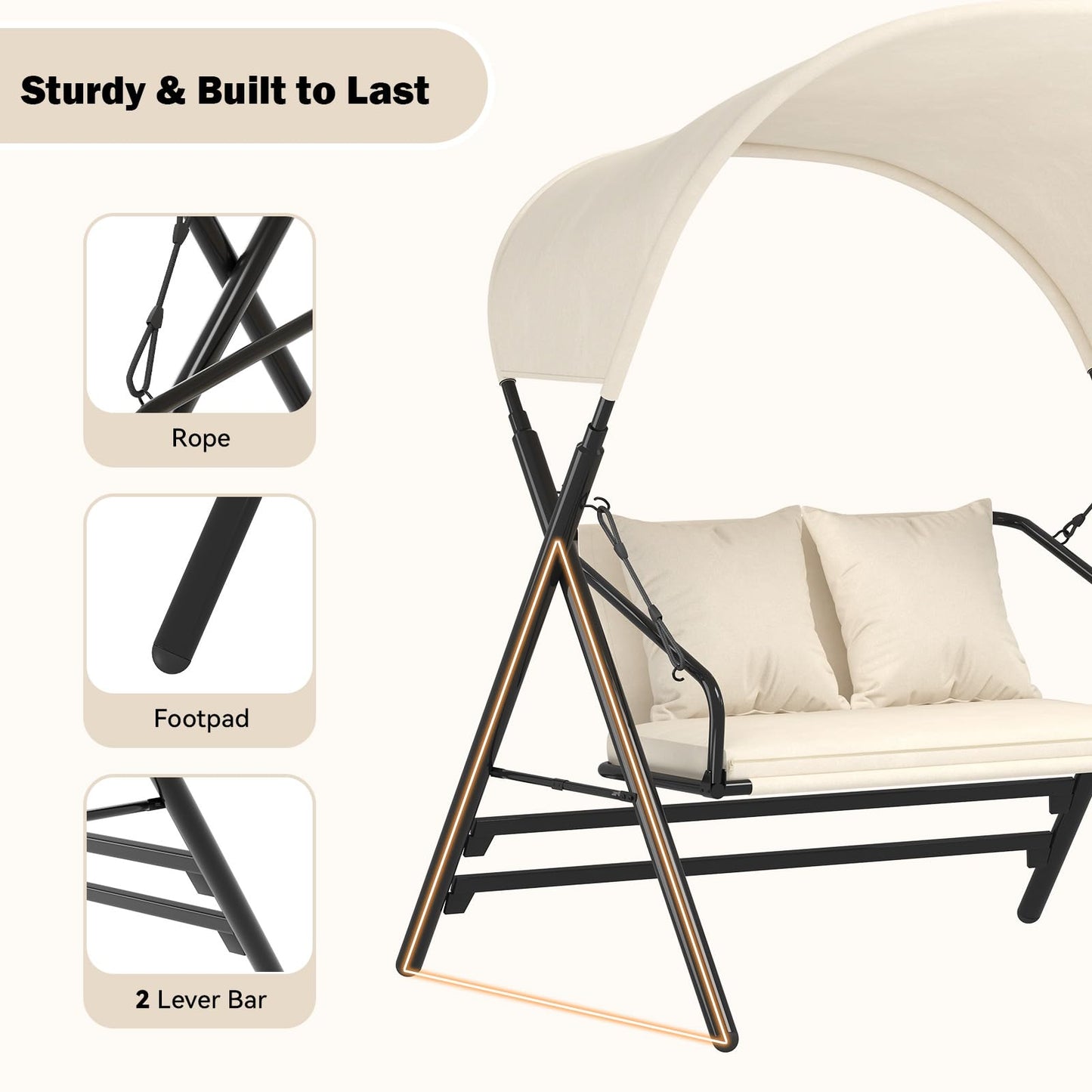 YODOLLA Outdoor Porch Swings 600LBS 2 Seat Patio Swings