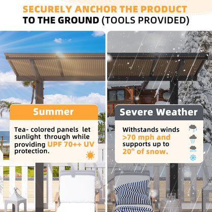 YODOLLA 20' x 10' Freestanding Gazebo Outdoor Pergola Lean to Hardtop Gazebo Carport