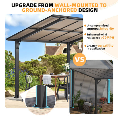 YODOLLA 10' x 8' Lean to Gazebo for Patio, Small Freestanding Pergola